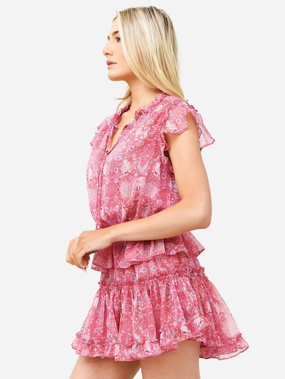Misa Los Angeles Lilian Ruffled Mini Dress Washed Rose Lilac Medium